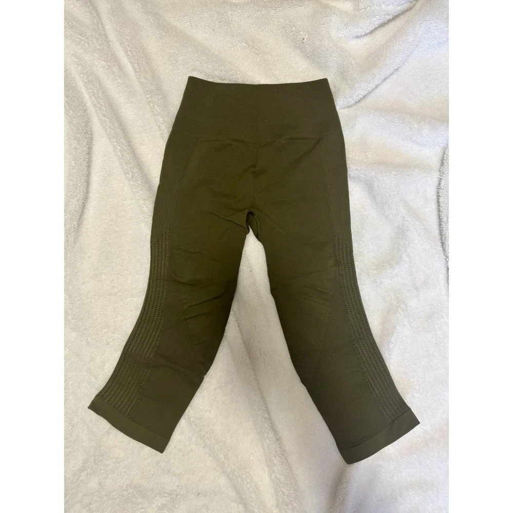 Lululemon Flow‎ & Go Crop Leggings Military Green Capri Ruched Yoga Women's 2